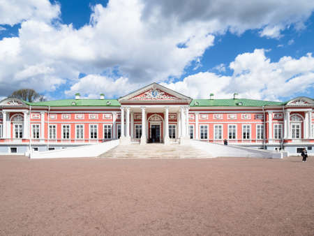 Moscow, Russia - May 7, 2021: front view of The Palace in Kuskovo estate in Moscow in spring. Kuskovo was the summer country house and estate of the Sheremetev family, it was built in the 18th centuryのeditorial素材