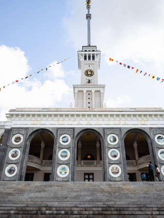 Moscow, Russia - July 19, 2021: stairs of North River Terminal from side of Khimki Reservoir in Moscow city. The terminal was built in 1937 and it was renovated and upgraded in 2018-2020のeditorial素材