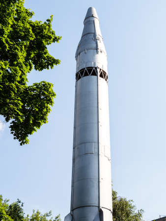Moscow, Russia - 11 July 2021: soviet intercontinental ballistic missile r-9 (ss-8 Sasin) near Central Armed Forces Museum in Moscow city. The military history museum was founded in 1919のeditorial素材