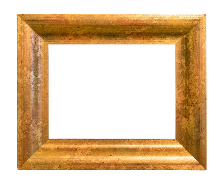 old extra wide plain golden wooden picture frame cutout on white background