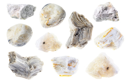 set of various Barite stones cutout on white background