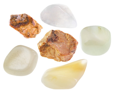 set of various orthoclase stones cutout on white background