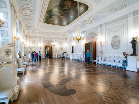 Gatchina, Russia - May 15, 2022: interior of The White Hall in Great Gatchina Palace. Gatchina...