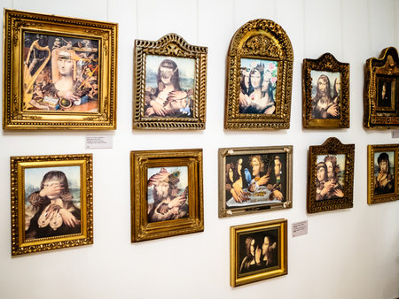 Yerevan, Armenia - August 23, 2023: paintings on wall in Soviet Armenian director and artist Sergei Parajanov Museum in Yerevan city. The museum was founded in 1988のeditorial素材