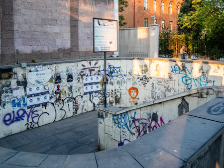 Yerevan, Armenia - August 24, 2023: underground passage on Marshal Baghramyan Ave in Yerevan city in summer eveningのeditorial素材