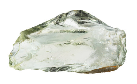 specimen of natural raw prasiolite mineral cutout on white background