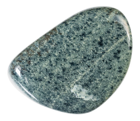 specimen of natural polished green quartzite mineral cutout on white background