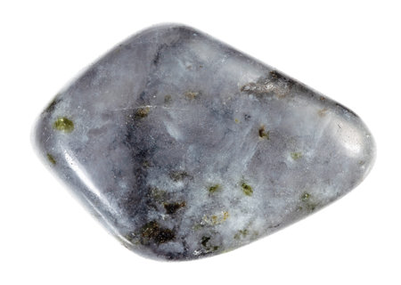 specimen of natural polished melilite monticellite metasomatite mineral cutout on white background