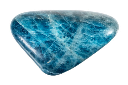 specimen of natural tumbled blue apatite mineral cutout on white background