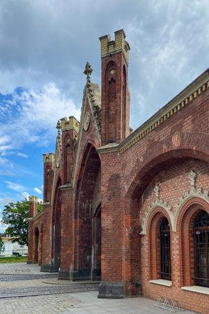 historical Brandenburg Gate in Kaliningrad city, Russia on sunny summer dayの写真素材