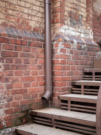 metal steps of staircase leading to old building in Kaliningrad city, Russiaの写真素材