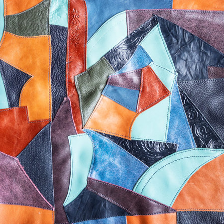 background from multi-colored leather patchwork close up