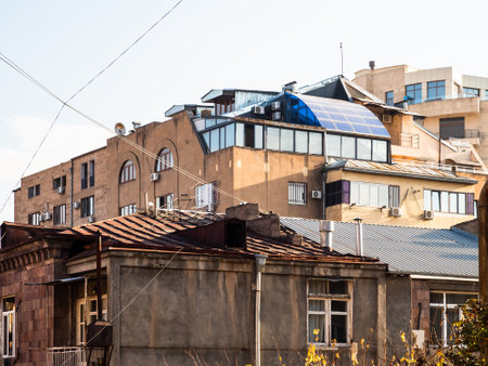apartment buildings in Yerevan city on sunny autumn dayの写真素材