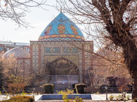 front view of Blue Mosque in Yerevan city from courtyard on sunny winter day. Blue Mosque is Persian Shia mosque built in 18th centuryの写真素材