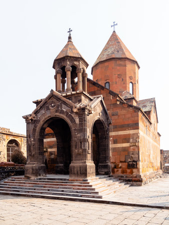 gate of Church of the Holy Mother of God (Surb Astvatzatzin) in Khor Virap Armenian monastery on...