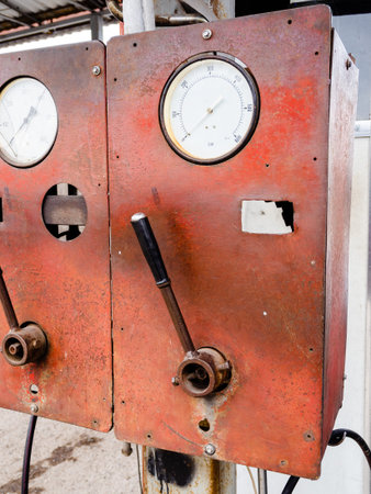 vintage manometers of propane fueling station on road in Armenia