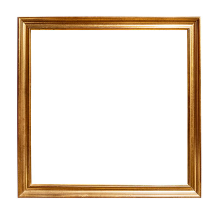 square simple narrow golden picture frame cutout on white backgroundの写真素材