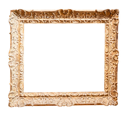 antique horizontal baroque picture frame cutout on white backgroundの写真素材