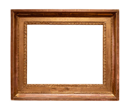 retro horizontal wide dark golden picture frame cutout on white backgroundの写真素材