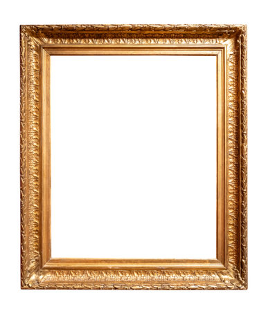 retro vertical golden picture frame cutout on white backgroundの写真素材
