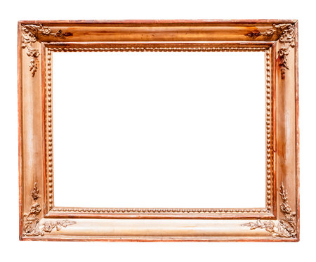 vintage wide horizontal wooden picture frame cutout on white backgroundの写真素材