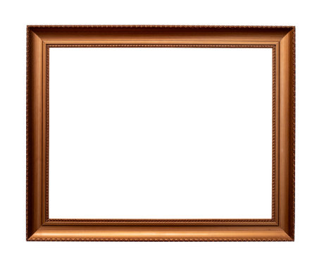 old horizontal simple gold brown picture frame cutout on white backgroundの写真素材