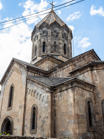 building of Saint Gregory Cathedral in Goris town in Syunik Province of Armenia on May dayの写真素材