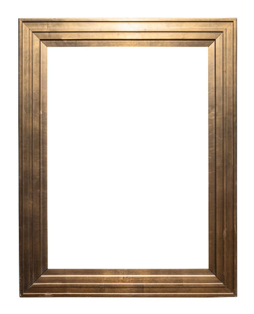 vintage vertical golden flat painting frame cutout on white backgroundの写真素材