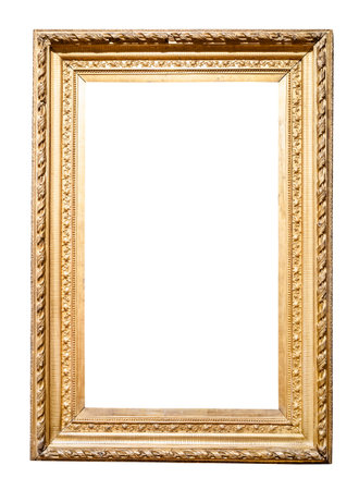 old vertical light golden carved painting frame cutout on white background
