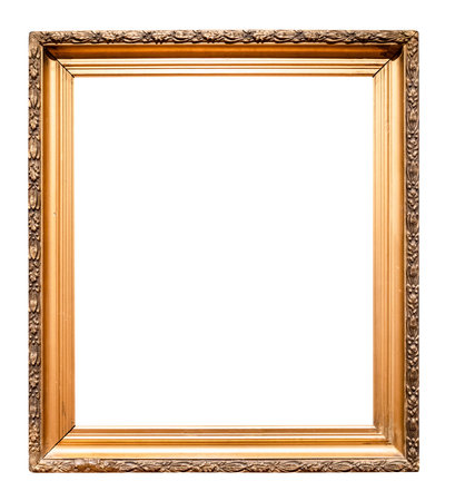 vintage vertical classic golden picture frame cut out on white background