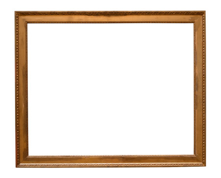 blank retro horizontal narrow flat picture frame with cutout canvas isolated on white backgroundの写真素材