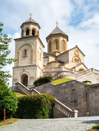 edifice of Holy Trinity Church in Tsminda Sameba Monastery in Batumi city on sunny summer day,...
