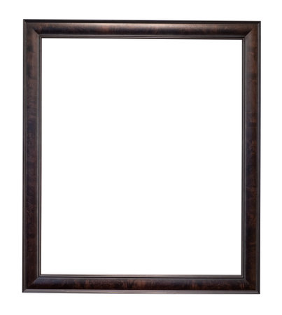 blank old vertical narrow black painting frame with cutout canvas isolated on white backgroundの写真素材