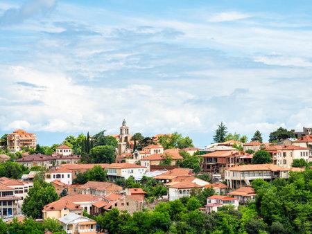 skyline of Signagi town in summer morning, Georgiaの写真素材