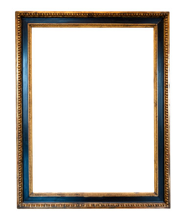 blank retro vertical painting frame with cutout canvas isolated on white backgroundの写真素材