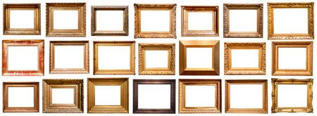 set of various retro horizontal wide pictute frames cutout on white background