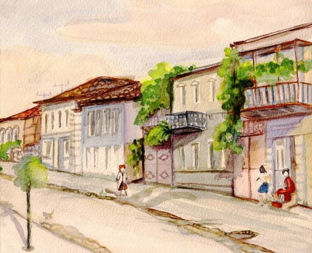 Summer, resort season, street in Batumi in the morning の写真素材