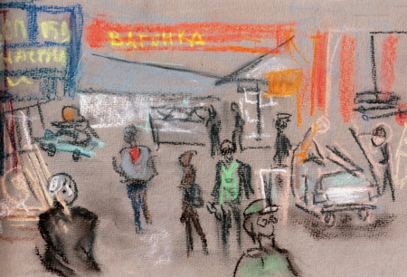 The building market in Moscow suburbs, People, cars, life boilingの写真素材