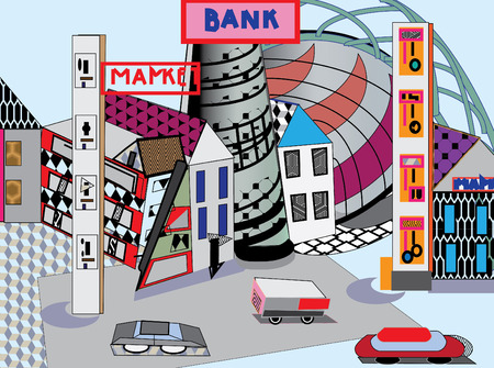 Modern life  Supermarkets and shops near high wayのイラスト素材