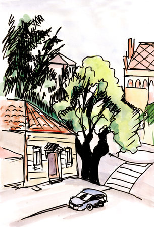 View from window to cityの写真素材