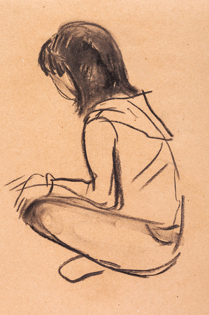 instant sketch, girl sitting on the floorの写真素材