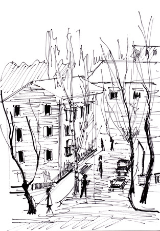 Instant sketch, skyline in Novemberの写真素材