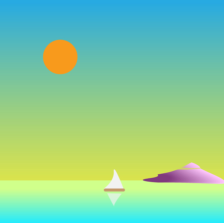 Landscape with sun, ocean and island in distance.のイラスト素材