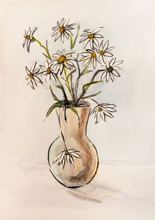 Bouquet of camomiles in ceramic vaseの写真素材