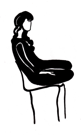 black figure, woman sitting on chairの写真素材