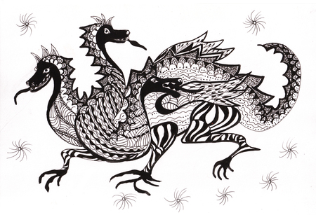fairytale character, dragon with three headsの写真素材