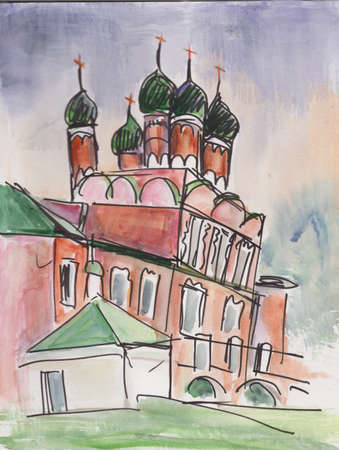 Red church in Verhnepetrovsky monastery, sketchの写真素材