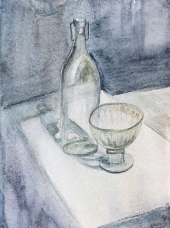 monotonous in color still life with glass tablewareの写真素材