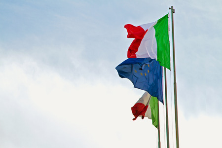 Italian and European flagの写真素材