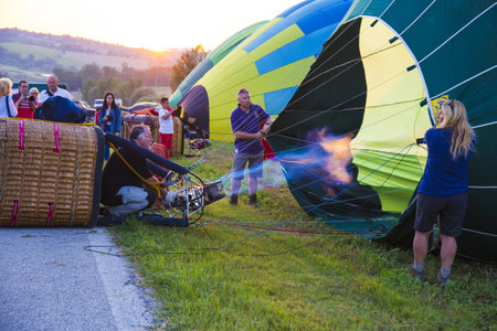 GUALDO CATTANEO, ITALY - JULY 31, 2016: Sagrantino International Challenge Cup. Preparation of balloons for the competitionのeditorial素材